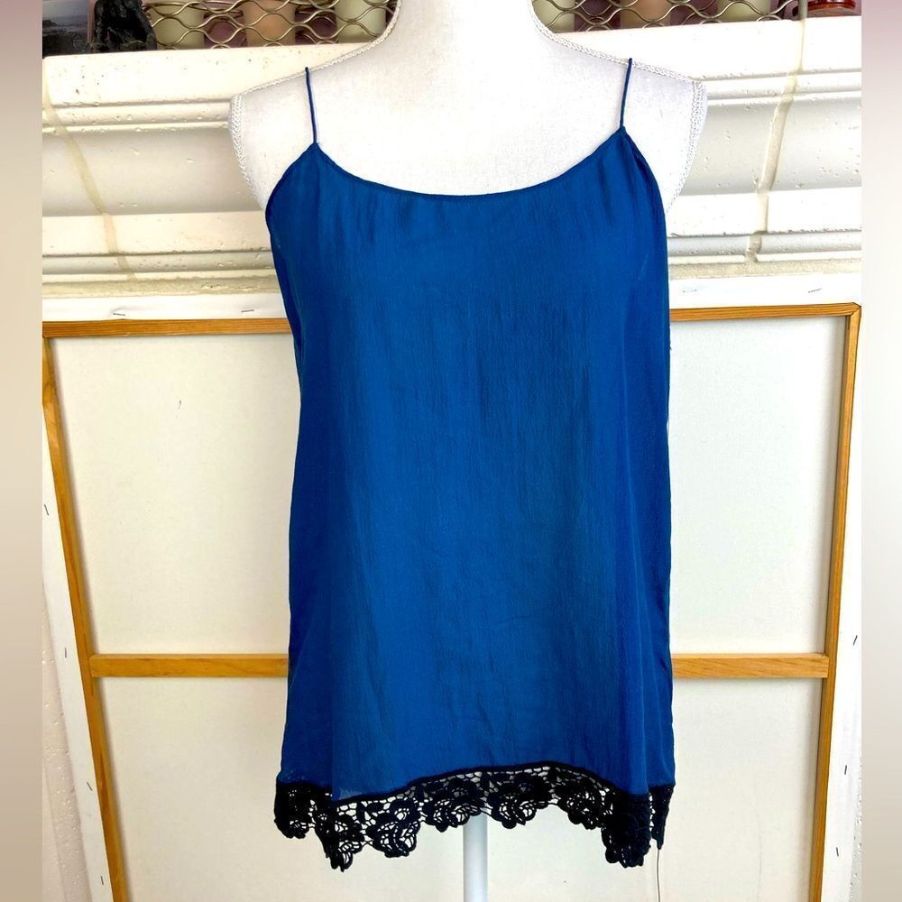 La Fee Verte Anthropologie silk Cami Top with Black Lace Trim